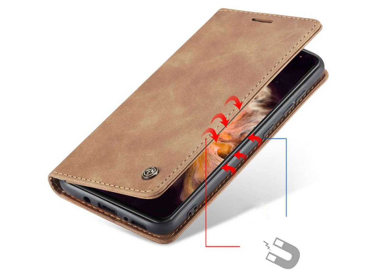 CaseMe Vintage BookCase Tan - Samsung Galaxy A31 hoesje