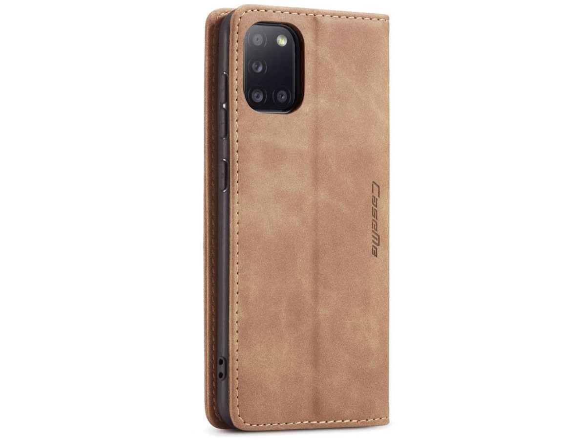 CaseMe Vintage BookCase Tan - Samsung Galaxy A31 hoesje