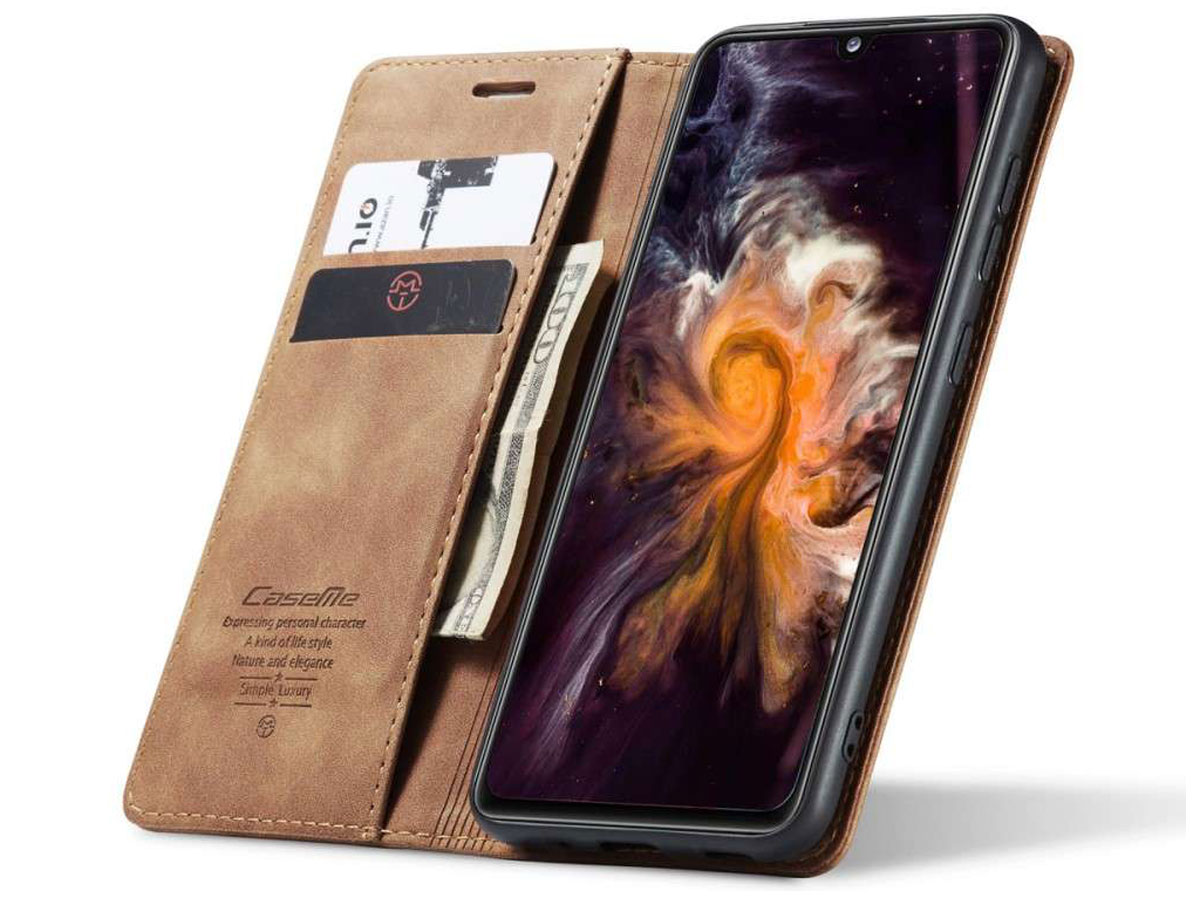 CaseMe Vintage BookCase Tan - Samsung Galaxy A31 hoesje