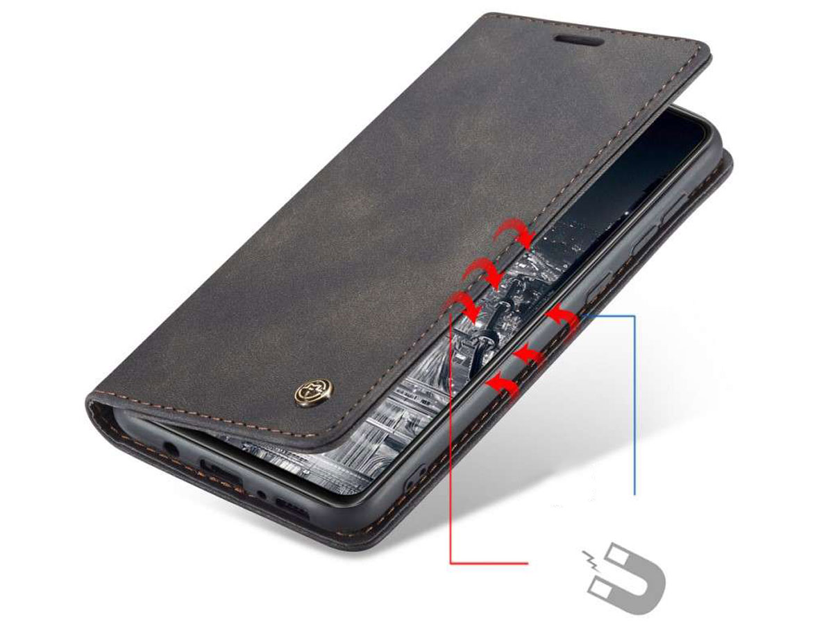 CaseMe Vintage BookCase Zwart - Samsung Galaxy A31 hoesje