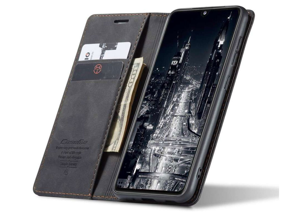 CaseMe Vintage BookCase Zwart - Samsung Galaxy A31 hoesje