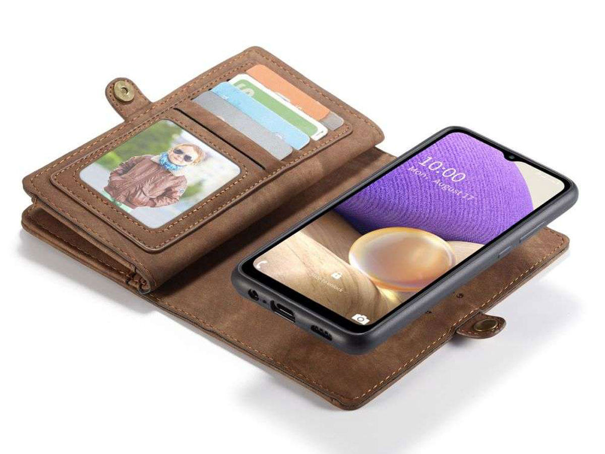 CaseMe 2in1 Wallet Ritsvak Case Bruin - Samsung Galaxy A32 5G Hoesje