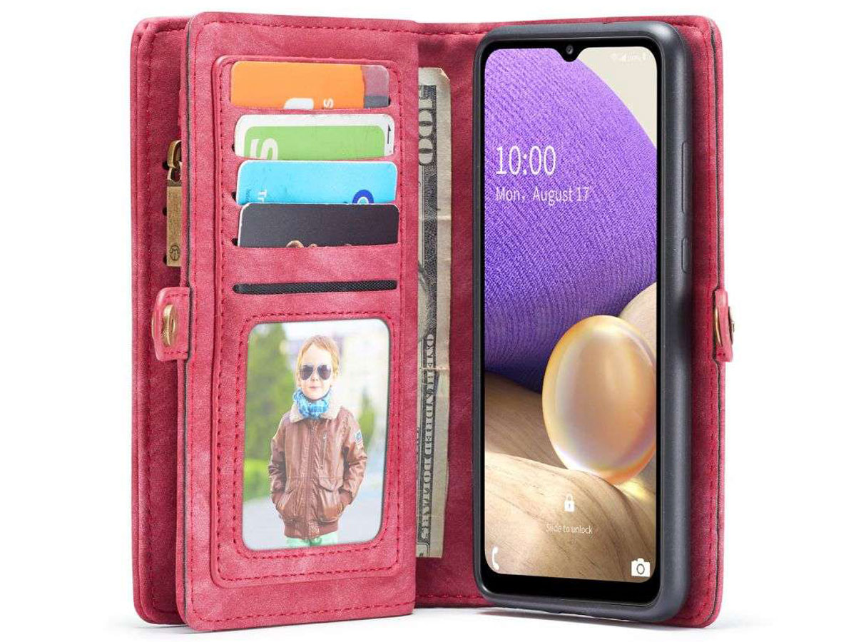 CaseMe 2in1 Wallet Ritsvak Case Rood - Samsung Galaxy A32 5G Hoesje