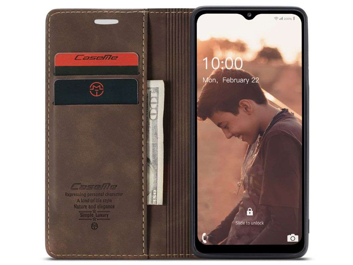 CaseMe Vintage BookCase Bruin - Samsung Galaxy A32 5G hoesje