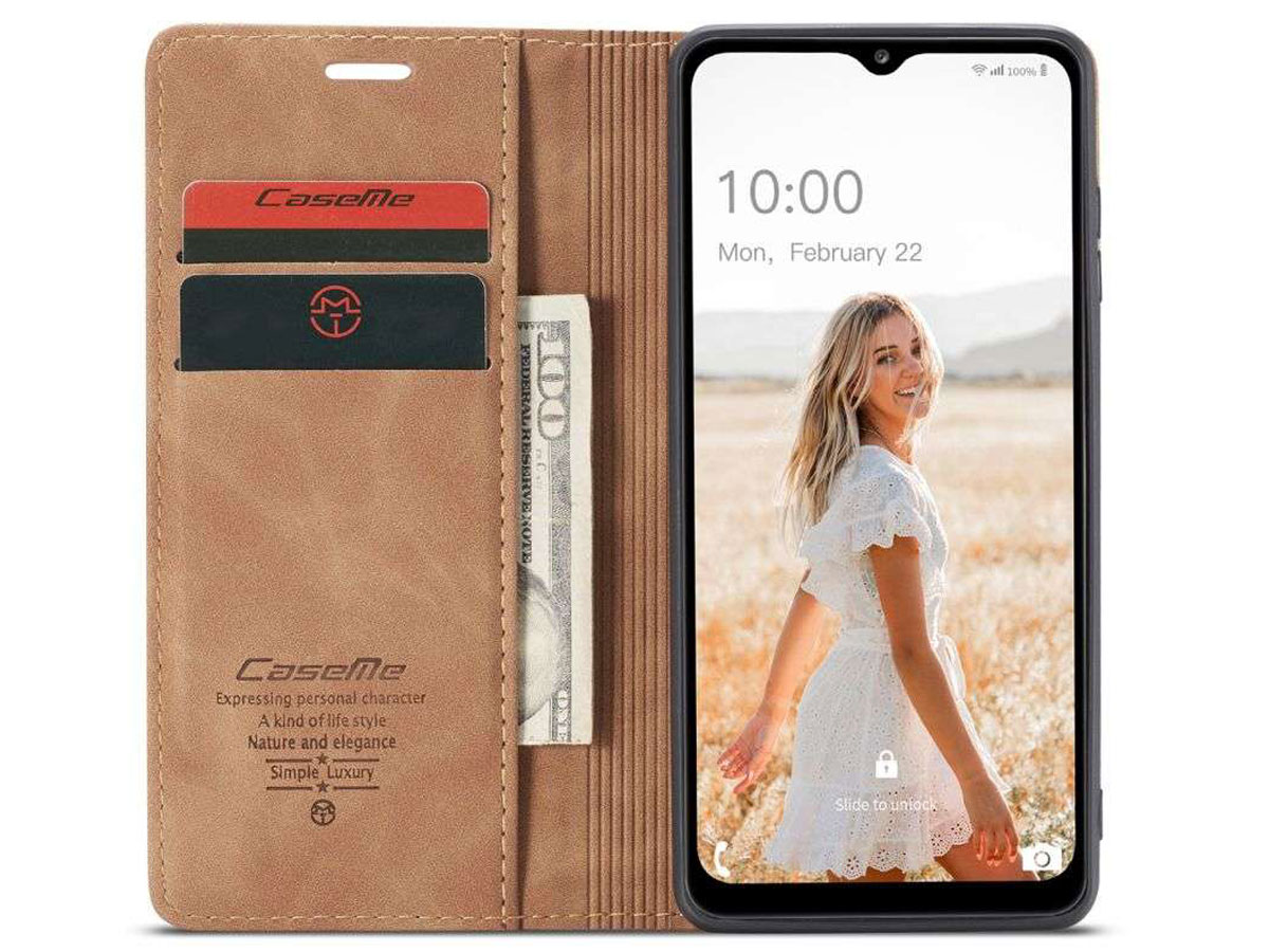 CaseMe Vintage BookCase Tan - Samsung Galaxy A32 5G hoesje