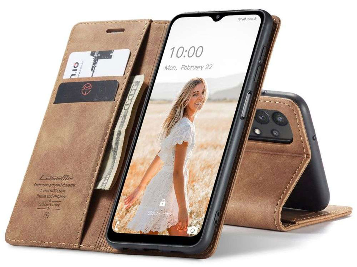 CaseMe Vintage BookCase Tan - Samsung Galaxy A32 5G hoesje