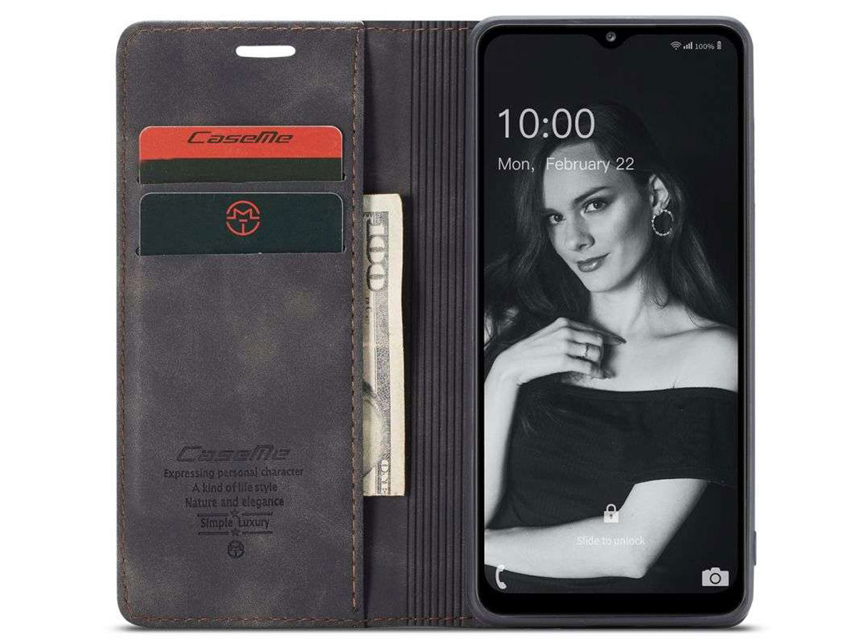 CaseMe Vintage BookCase Zwart - Samsung Galaxy A32 5G hoesje