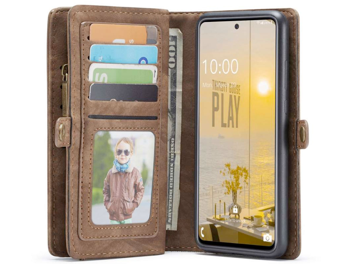 CaseMe 2in1 Wallet Ritsvak Case Bruin - Samsung Galaxy A33 Hoesje