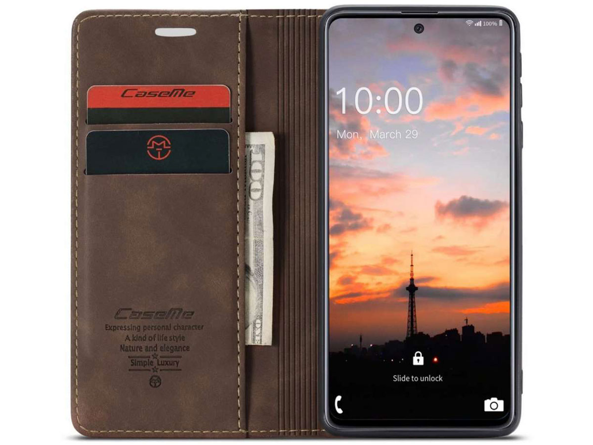 CaseMe Vintage BookCase Bruin - Samsung Galaxy A33 hoesje