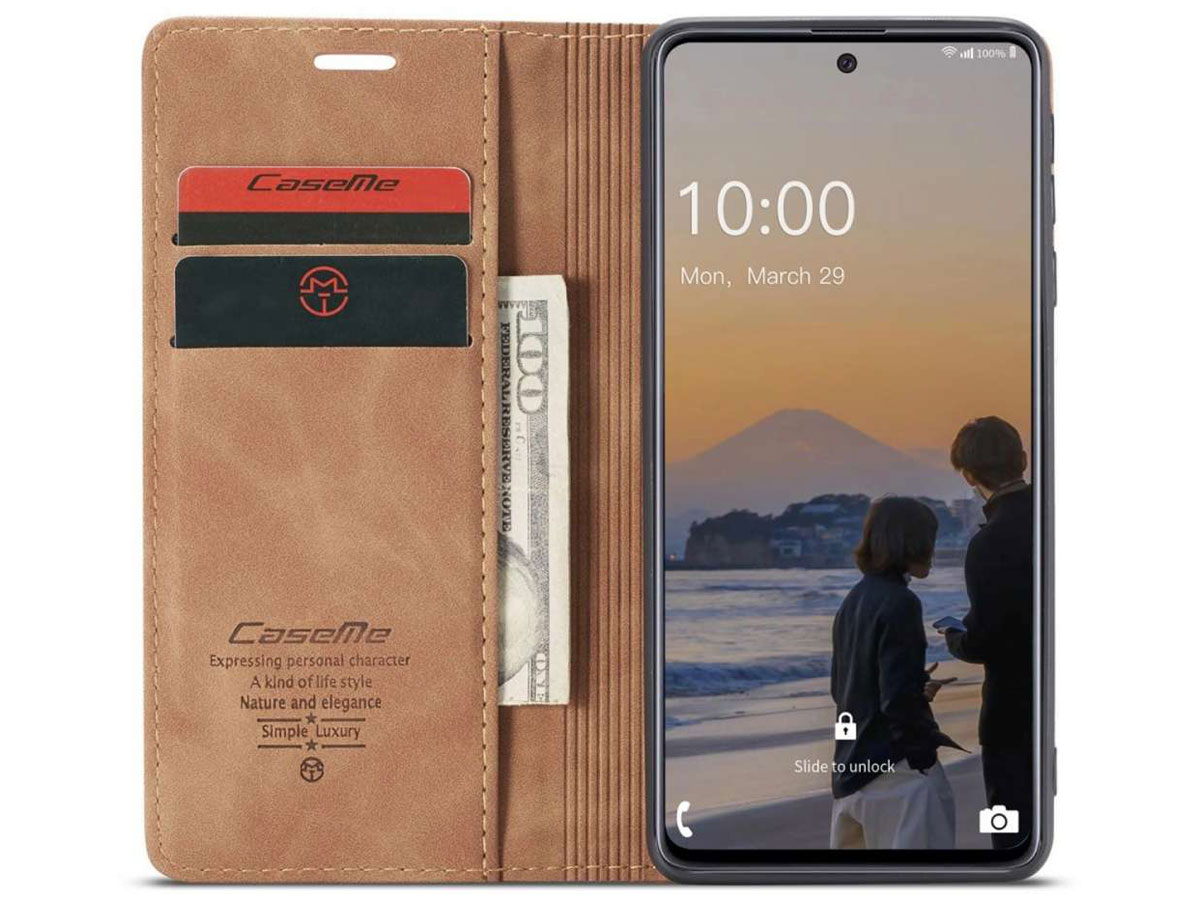 CaseMe Vintage BookCase Tan - Samsung Galaxy A33 hoesje