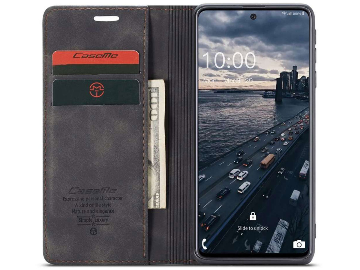 CaseMe Vintage BookCase Zwart - Samsung Galaxy A33 hoesje