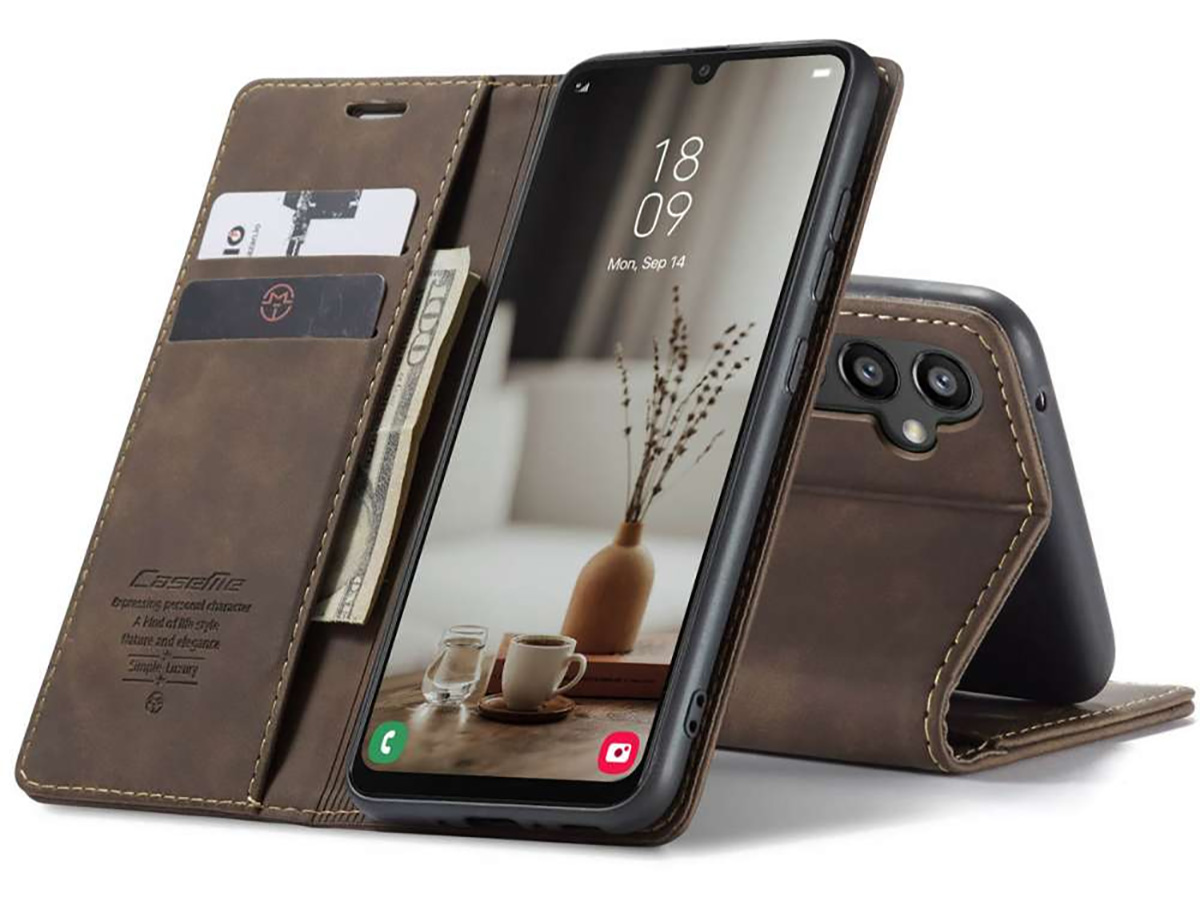 CaseMania Vintage Slim Bookcase Bruin - Samsung Galaxy A34 hoesje