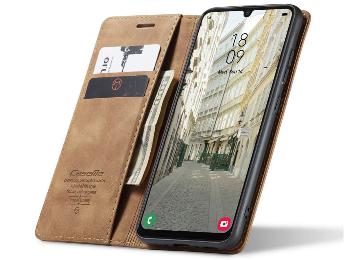 CaseMania Vintage Slim Bookcase Tan - Samsung Galaxy A34 hoesje