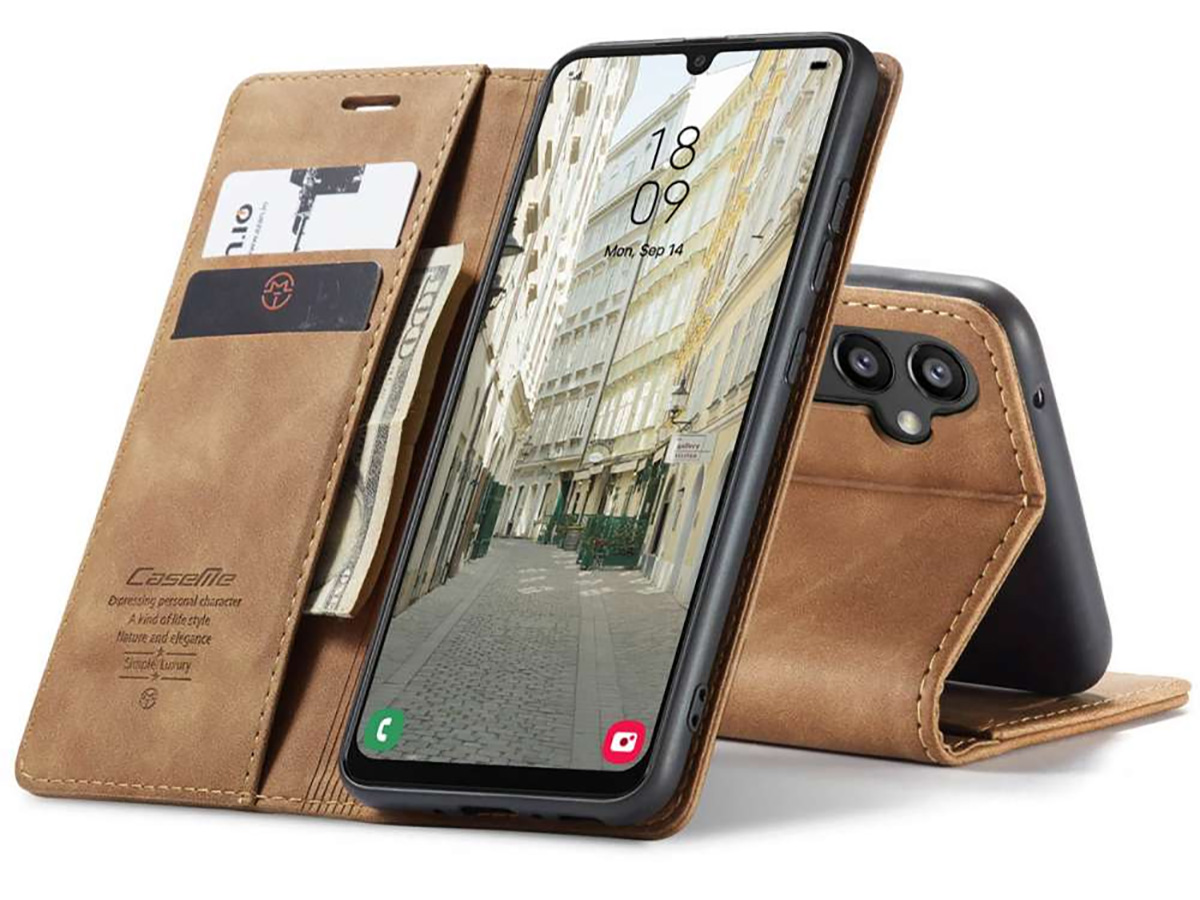 CaseMe Vintage BookCase Tan - Samsung Galaxy A34 hoesje