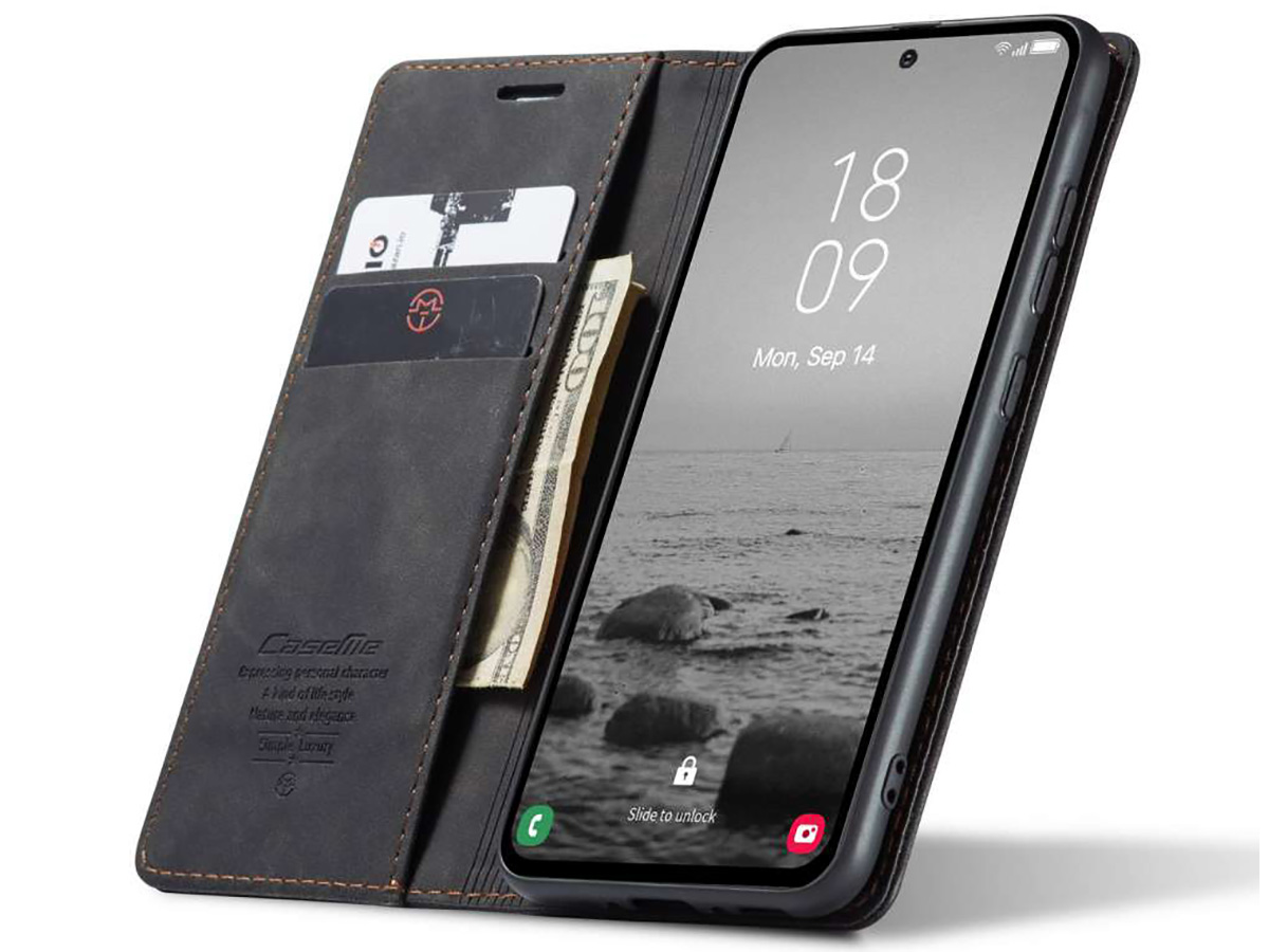 CaseMania Vintage Slim Bookcase Zwart - Samsung Galaxy A34 hoesje