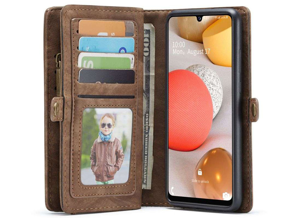 CaseMe 2in1 Wallet Ritsvak Case Bruin - Samsung Galaxy A42 5G Hoesje