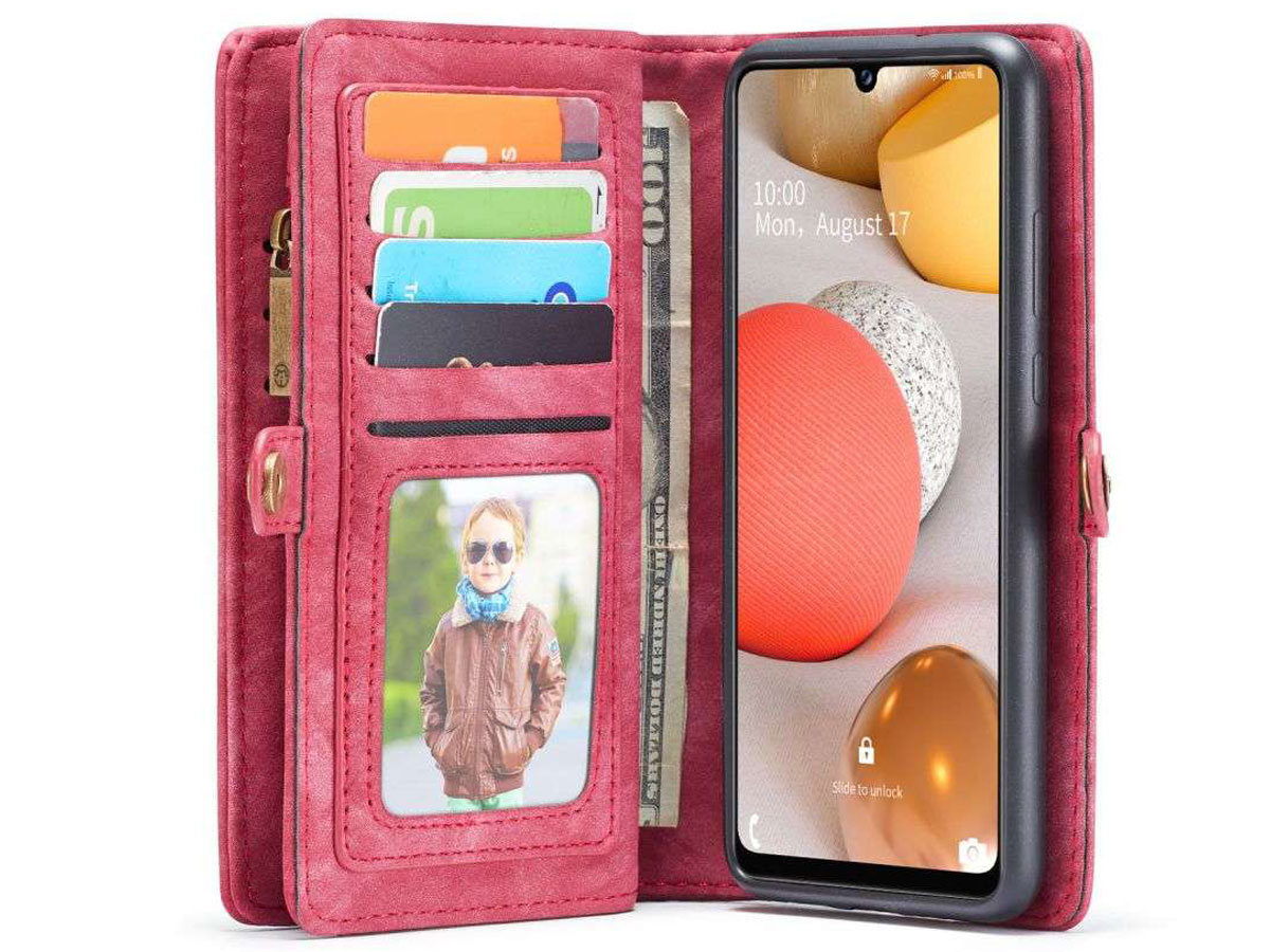 CaseMe 2in1 Wallet Ritsvak Case Rood - Samsung Galaxy A42 5G Hoesje