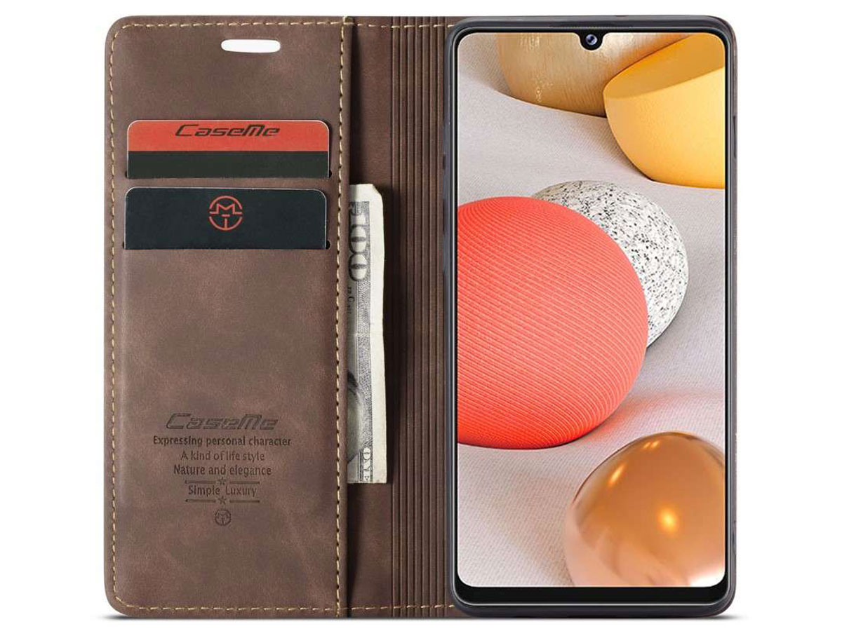 CaseMe Vintage BookCase Bruin - Samsung Galaxy A42 hoesje