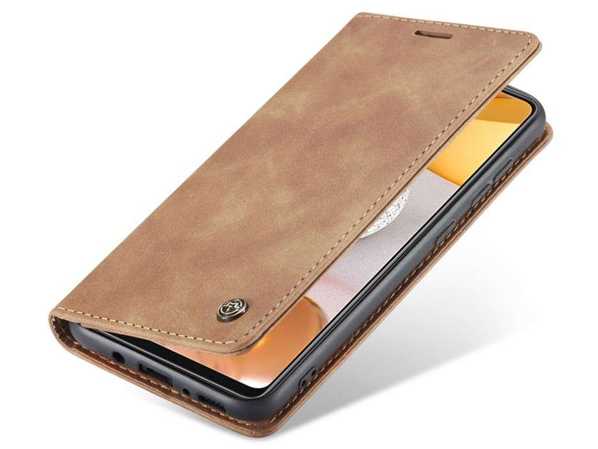 CaseMe Vintage BookCase Tan - Samsung Galaxy A42 hoesje