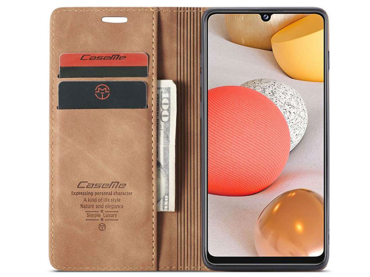 CaseMe Vintage BookCase Tan - Samsung Galaxy A42 hoesje