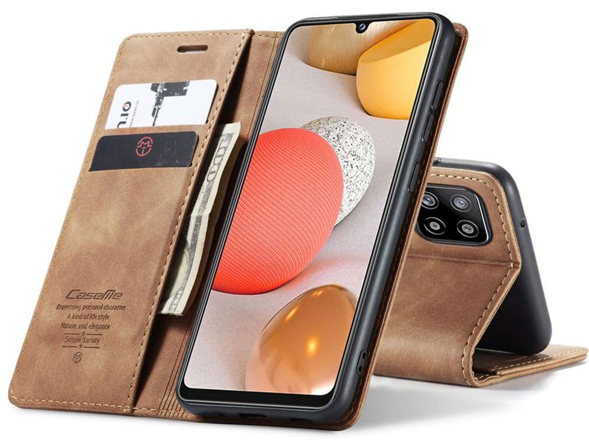 CaseMe Vintage BookCase Tan - Samsung Galaxy A42 hoesje