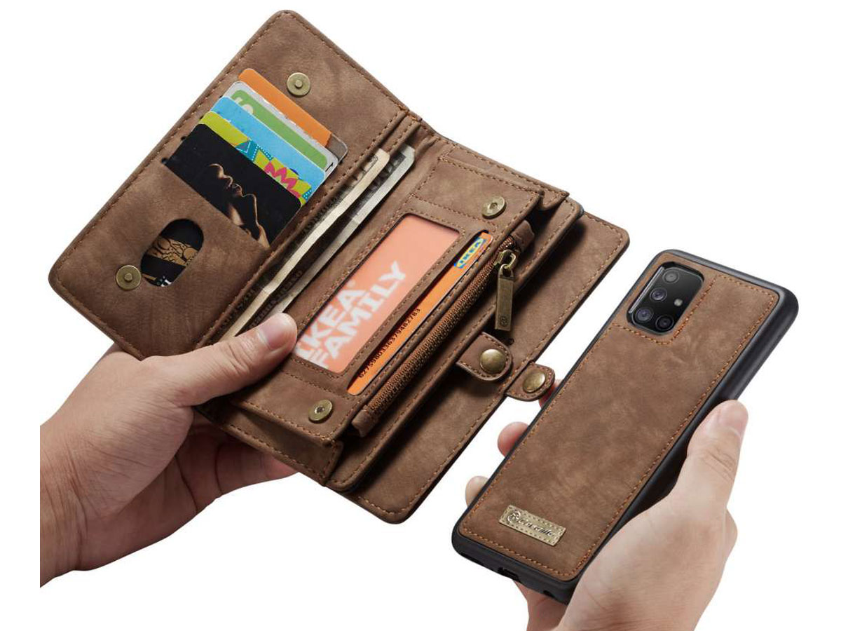 CaseMe 2in1 Wallet Ritsvak Case Bruin - Samsung Galaxy A51 Hoesje