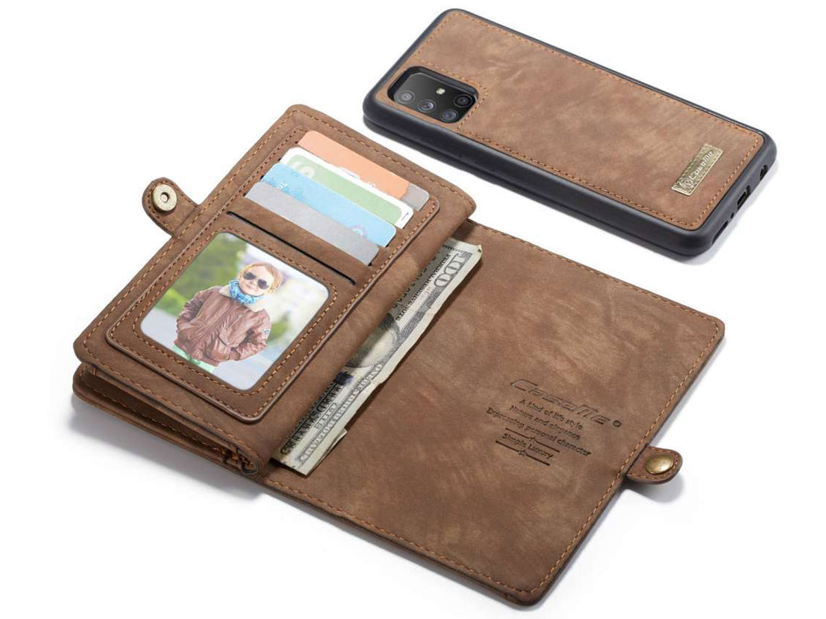 CaseMe 2in1 Wallet Ritsvak Case Bruin - Samsung Galaxy A51 Hoesje