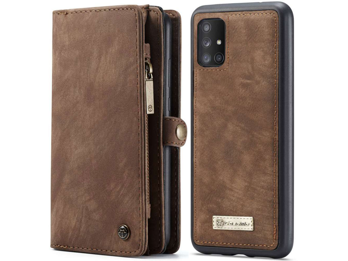 CaseMe 2in1 Wallet Ritsvak Case Bruin - Samsung Galaxy A51 Hoesje