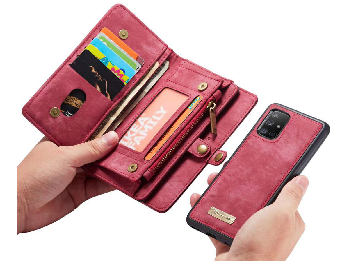CaseMe 2in1 Wallet Ritsvak Case Rood - Samsung Galaxy A51 Hoesje