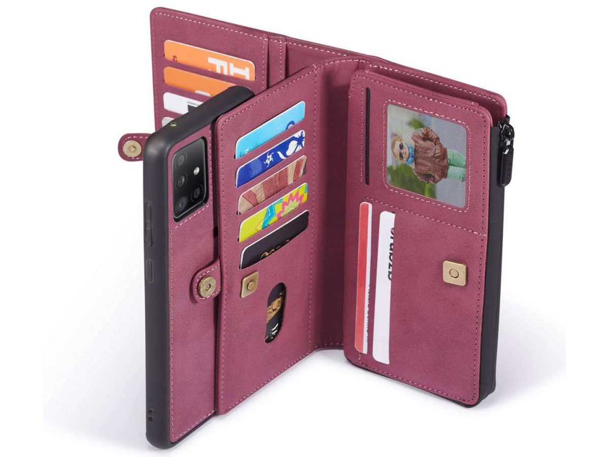 CaseMe Multi Wallet Ritsvak Case Rood - Samsung Galaxy A51 Hoesje