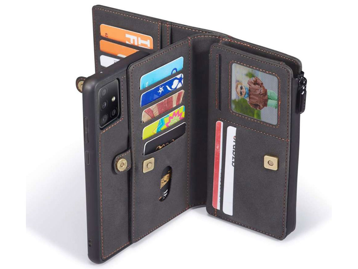 CaseMe Multi Wallet Ritsvak Case Zwart - Samsung Galaxy A51 Hoesje