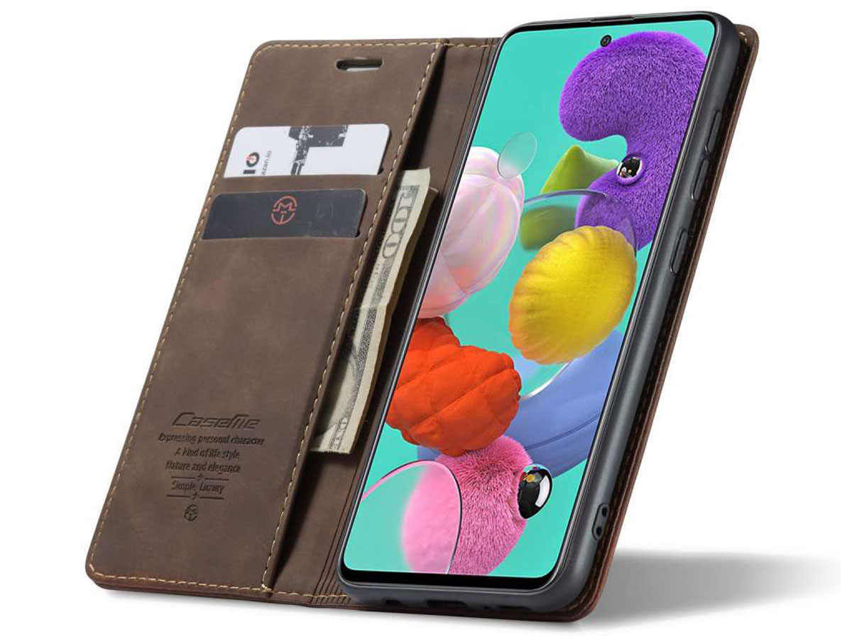 CaseMe Vintage BookCase Bruin - Samsung Galaxy A51 hoesje