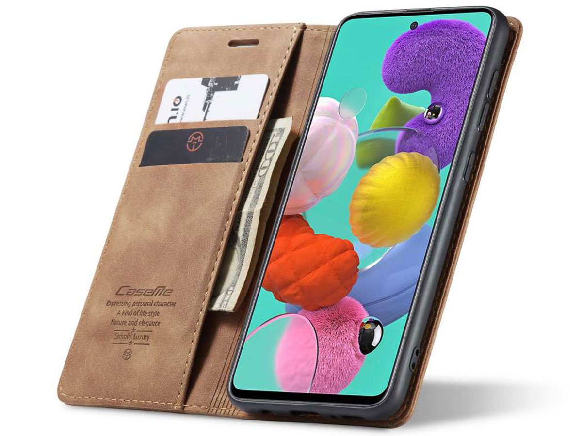 CaseMe Vintage BookCase Tan - Samsung Galaxy A51 hoesje