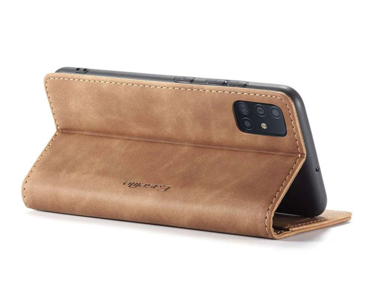 CaseMe Vintage BookCase Tan - Samsung Galaxy A51 hoesje