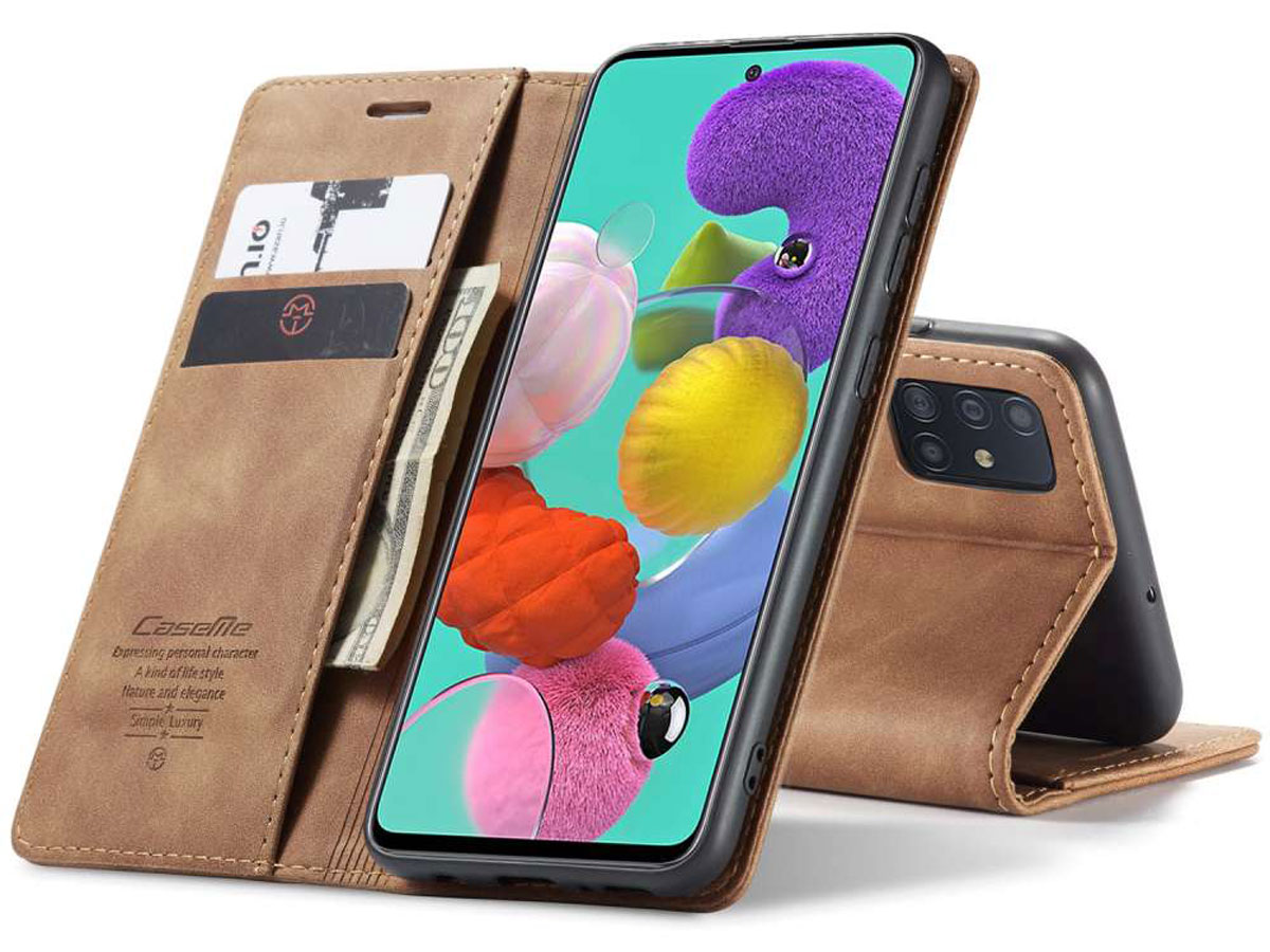 CaseMe Vintage BookCase Tan - Samsung Galaxy A51 hoesje