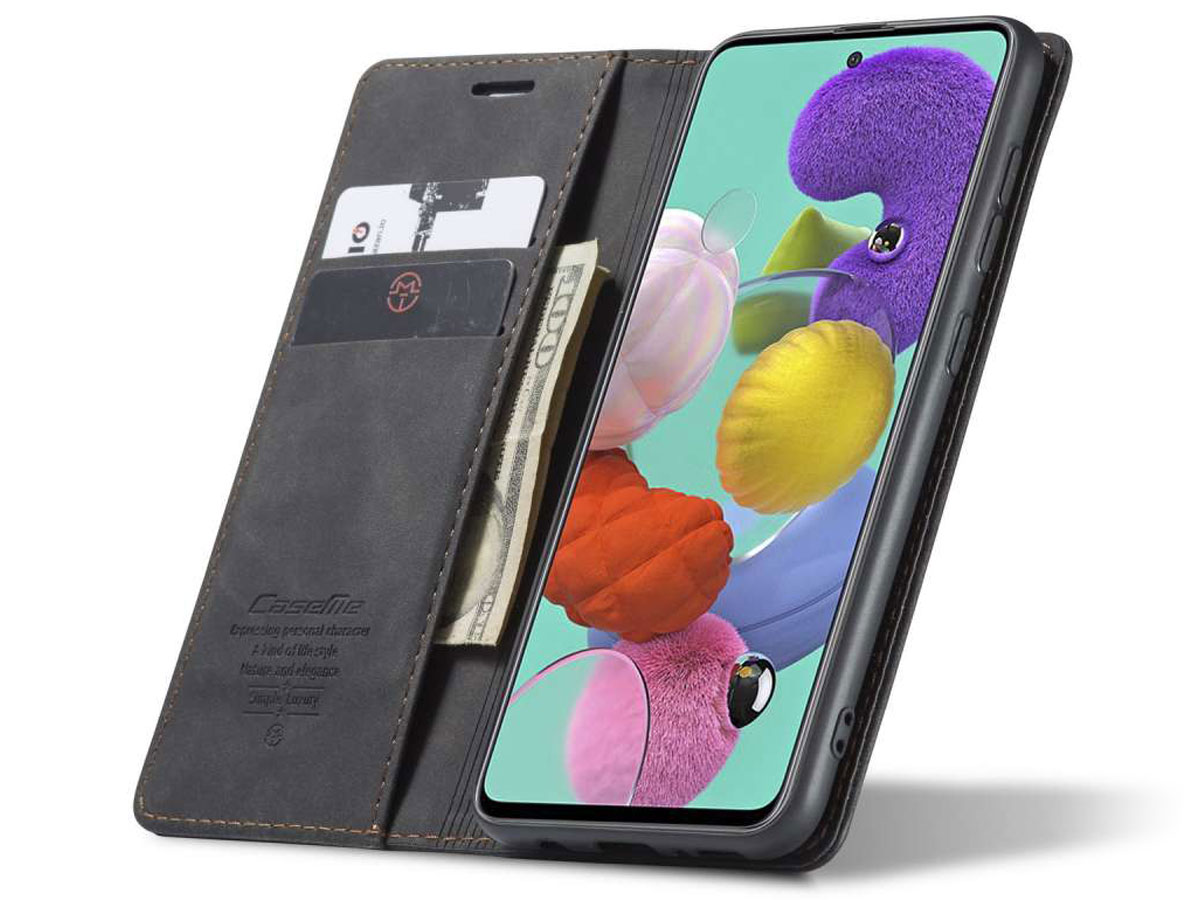 CaseMe Vintage BookCase Zwart - Samsung Galaxy A51 hoesje