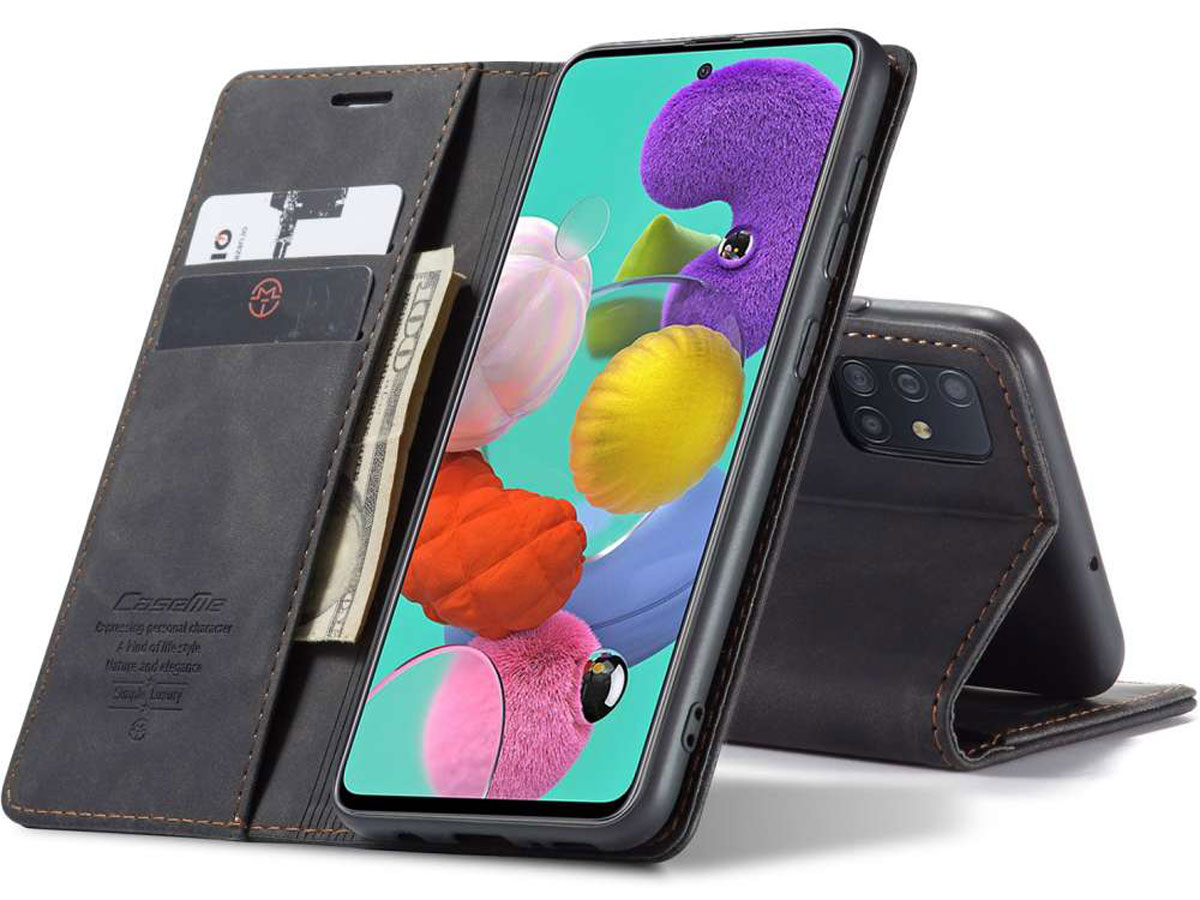 CaseMe Vintage BookCase Zwart - Samsung Galaxy A51 hoesje