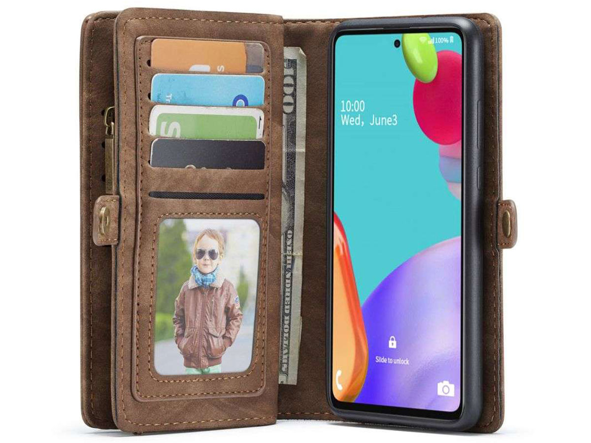 CaseMe 2in1 Wallet Ritsvak Case Bruin - Samsung Galaxy A52/A52s Hoesje