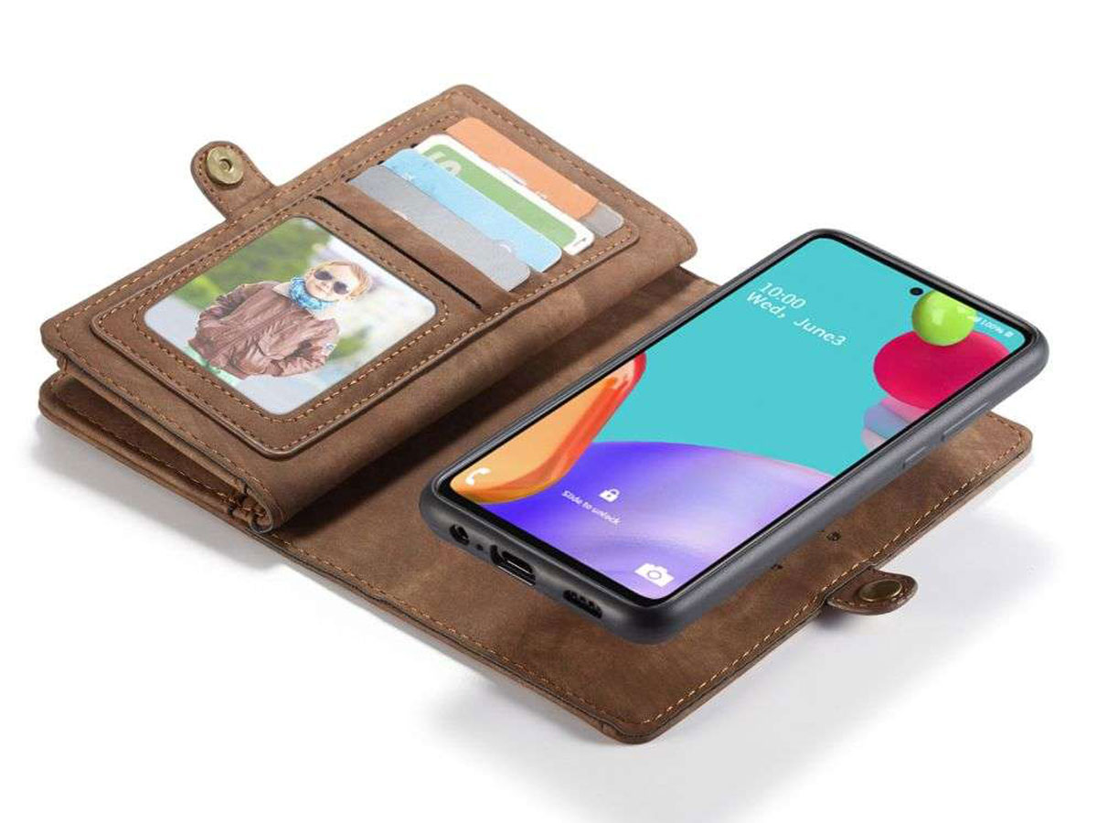 CaseMe 2in1 Wallet Ritsvak Case Bruin - Samsung Galaxy A52/A52s Hoesje