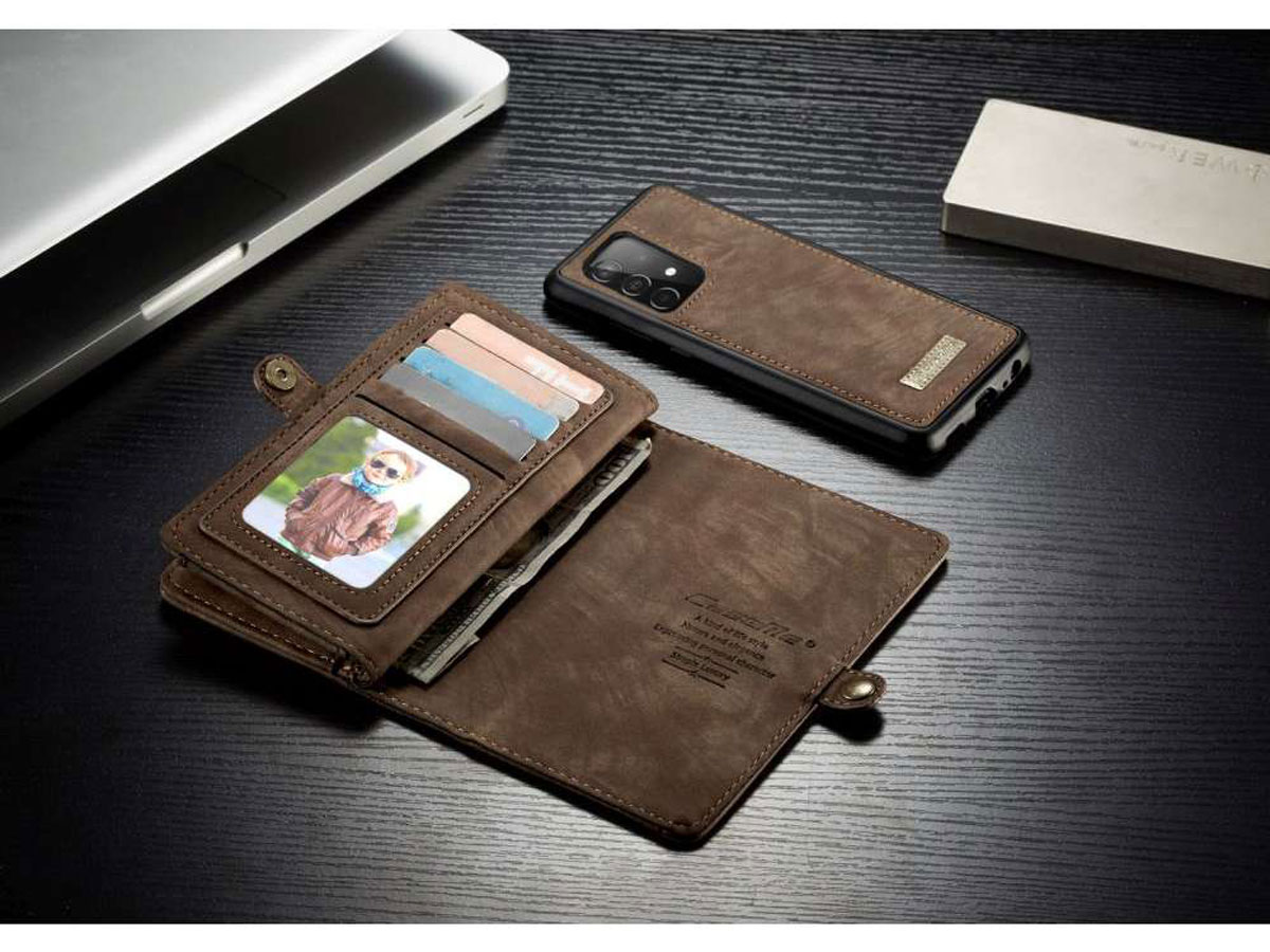 CaseMe 2in1 Wallet Ritsvak Case Bruin - Samsung Galaxy A52/A52s Hoesje
