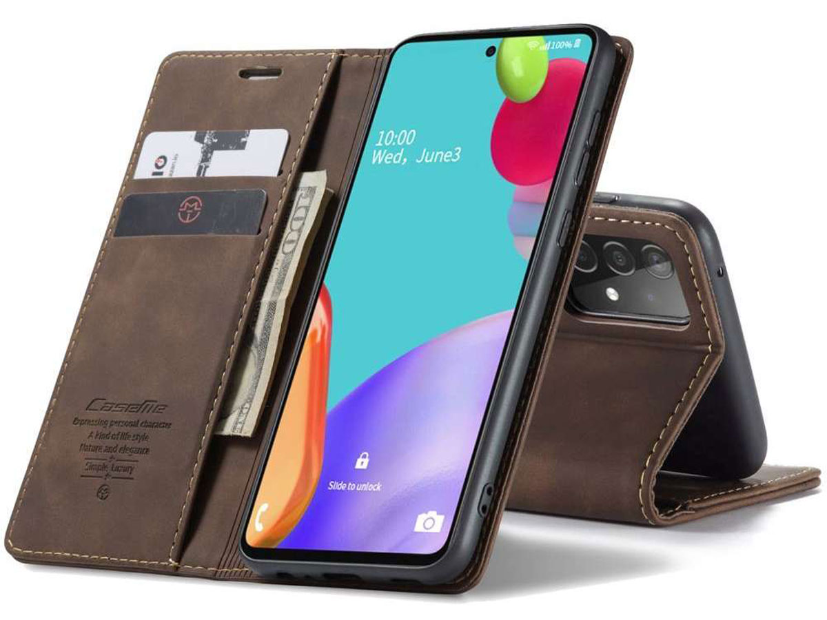 CaseMe Vintage BookCase Bruin - Samsung Galaxy A52/A52s hoesje