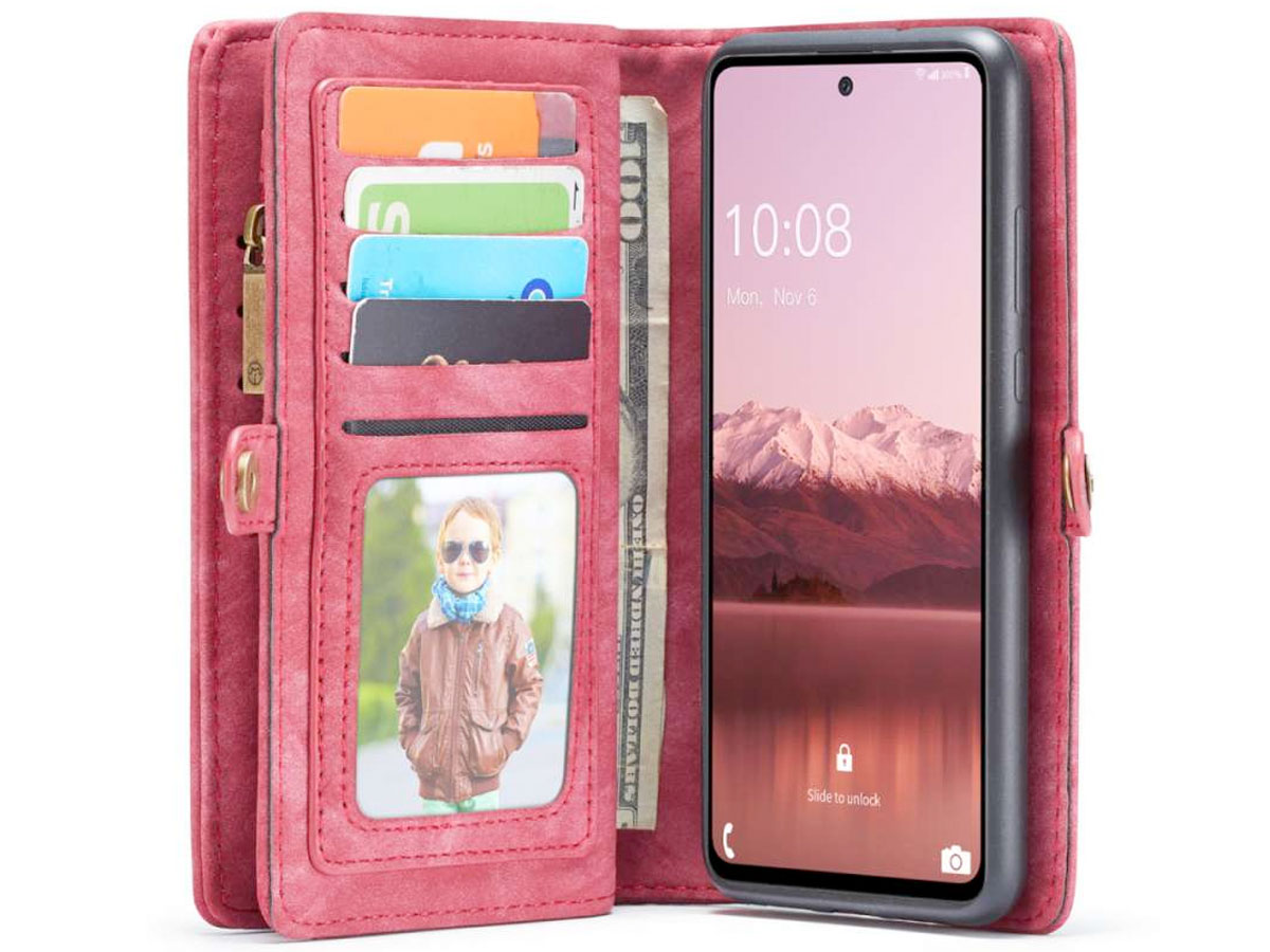 CaseMe 2in1 Wallet Ritsvak Case Rood - Samsung Galaxy A53 Hoesje