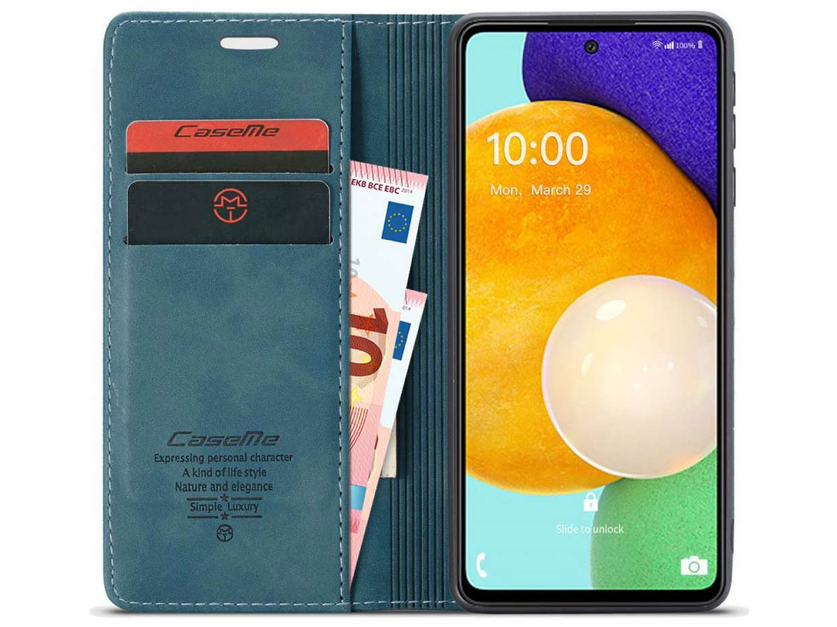 CaseMe Vintage BookCase Blauw - Samsung Galaxy A53 hoesje