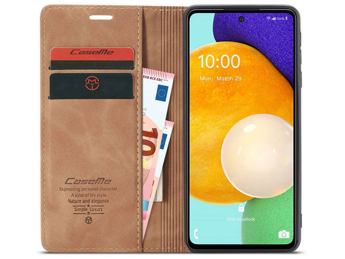 CaseMe Vintage BookCase Tan - Samsung Galaxy A53 hoesje