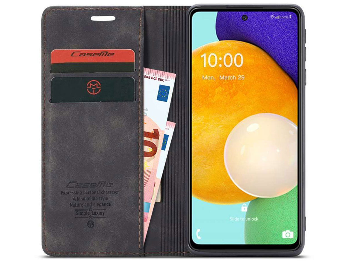 CaseMe Vintage BookCase Zwart - Samsung Galaxy A53 hoesje