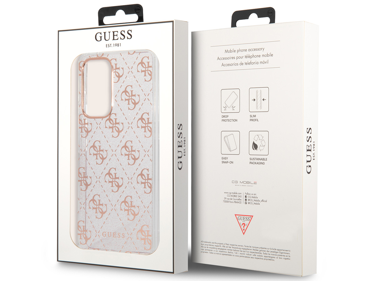 Guess 4G Monogram Glitter Case Roze - Samsung Galaxy A53 hoesje