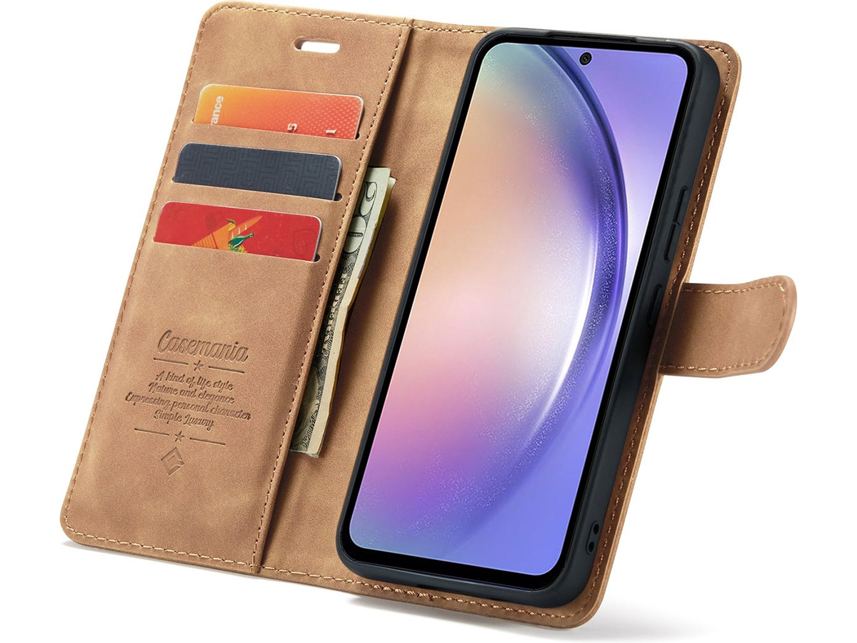 CaseMania 2in1 Magnetic Bookcase Cognac - Samsung Galaxy A54 Hoesje