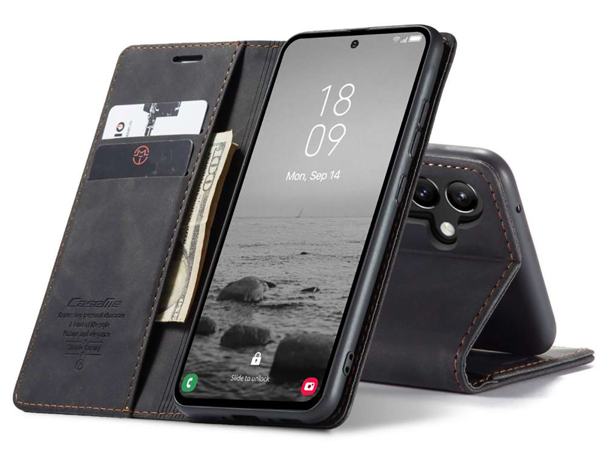 CaseMe Vintage BookCase Zwart - Samsung Galaxy A54 hoesje