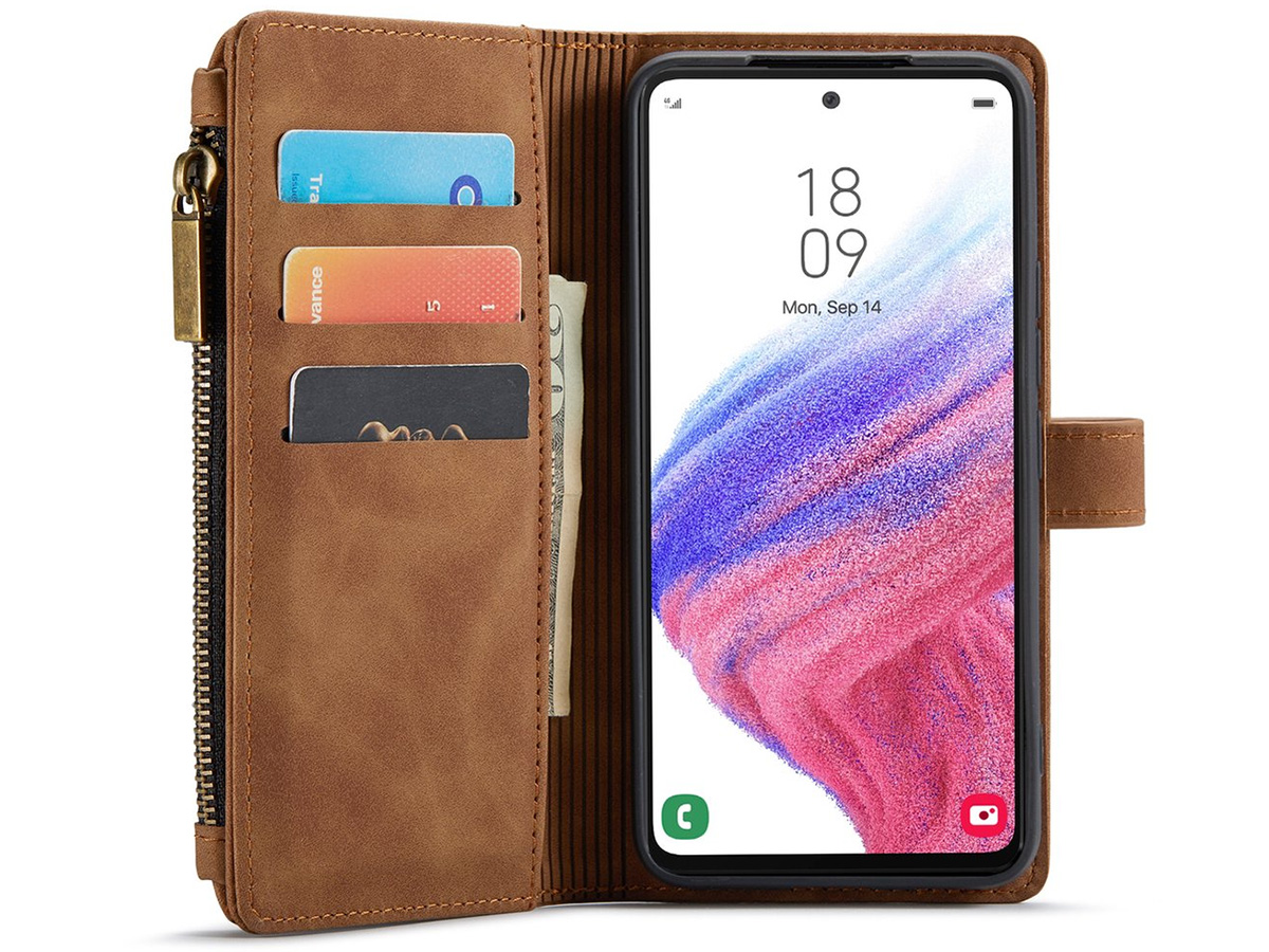 CaseMania Ritsvak Wallet Case Bruin - Samsung Galaxy A54 Hoesje