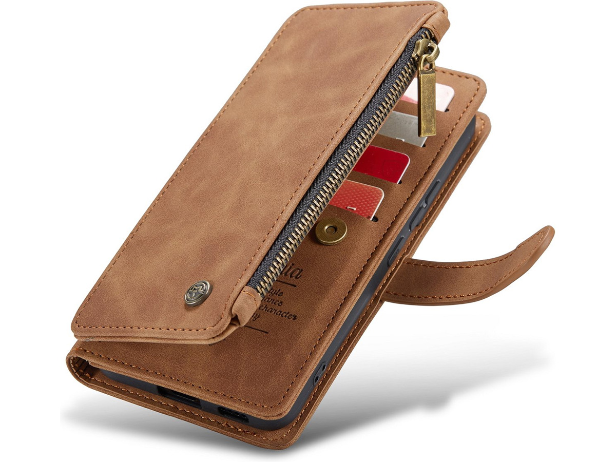CaseMe Ritsvak Wallet Case Bruin - Samsung Galaxy A54 Hoesje